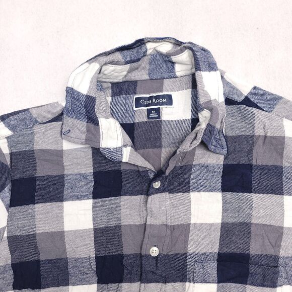 Club Room GIngham Flannel Casual Button Up Shirt Mens Size M Blue Gray - Picture 1 of 10
